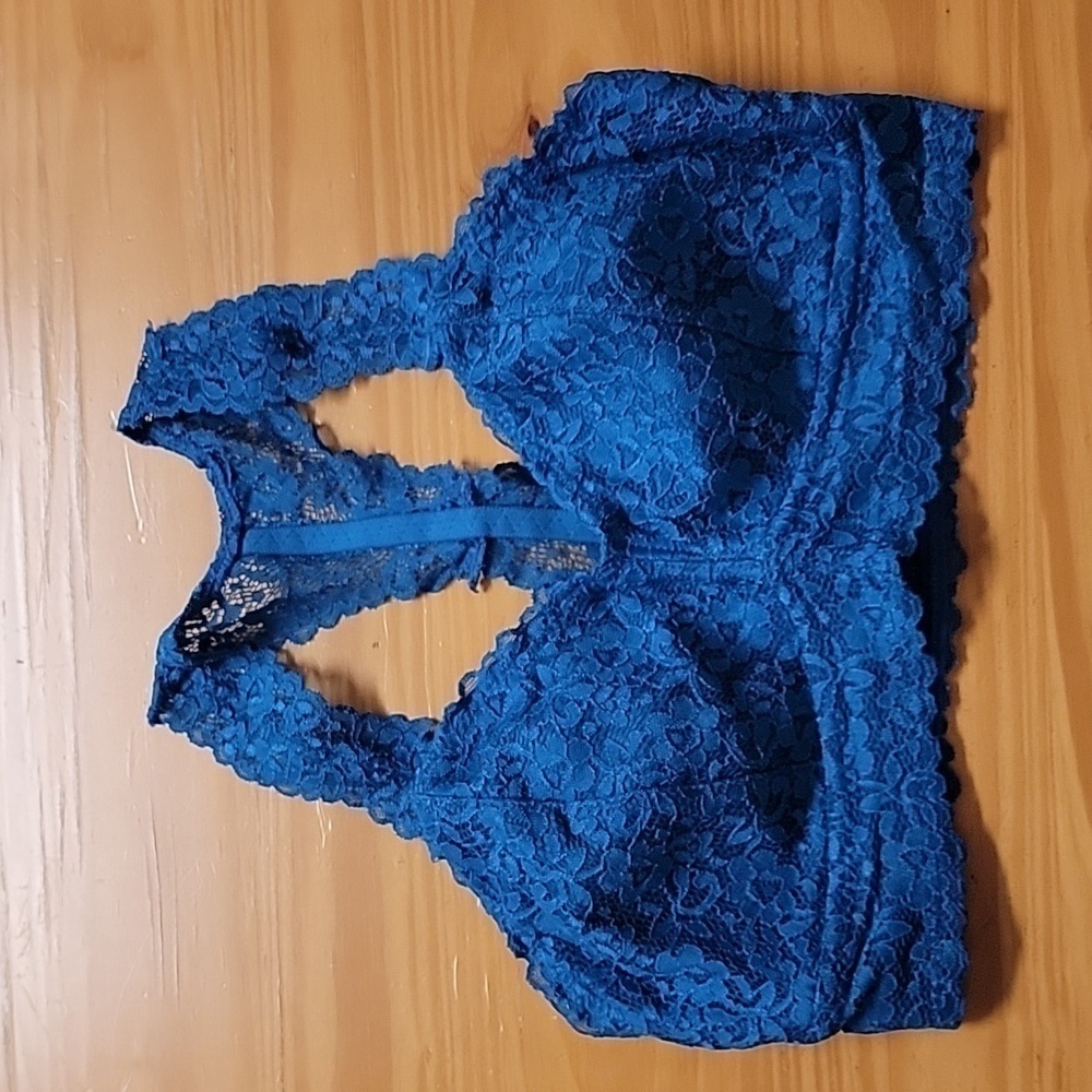 Blue Lace Bralette,  Racerback Bra Top, Medium